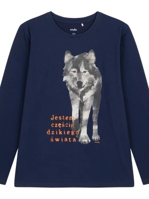 Zdjęcie produktu T-shirt z długim rękawem dla chłopca, z wilkiem, granatowy 9-13 lat Endo