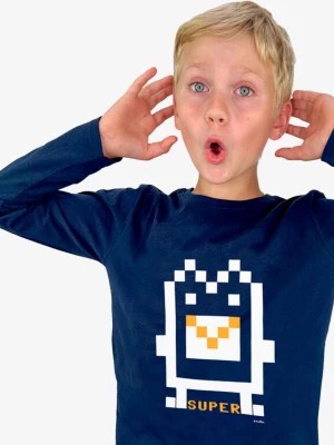 Zdjęcie produktu T-shirt z długim rękawem dla chłopca, ze stworkiem komputerowym, granatowy 9-13 lat Endo