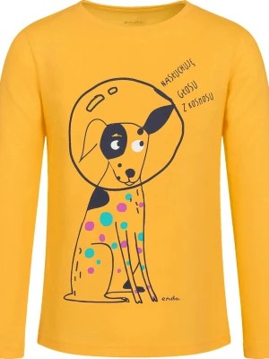 Zdjęcie produktu T-shirt z długim rękawem dla dziewczynki, z psem astronautą, żółty 9-13 lat Endo
