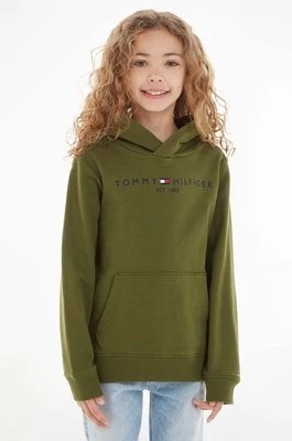 Zdjęcie produktu Tommy Hilfiger bluza bawełniana dziecięca kolor zielony z kapturem z aplikacją