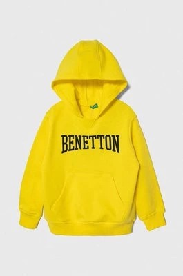 Zdjęcie produktu United Colors of Benetton bluza bawełniana dziecięca kolor żółty z kapturem wzorzysta