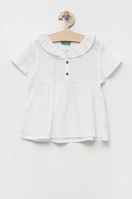 Zdjęcie produktu United Colors of Benetton bluzka lniana dziecięca kolor biały gładka