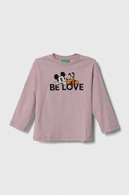 Zdjęcie produktu United Colors of Benetton longsleeve bawełniany dziecięcy x Disney kolor różowy z nadrukiem