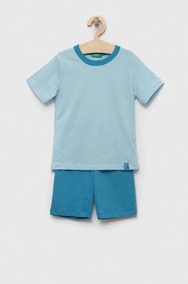 Zdjęcie produktu United Colors of Benetton piżama bawełniana dziecięca kolor niebieski gładka