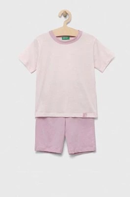 Zdjęcie produktu United Colors of Benetton piżama bawełniana dziecięca kolor różowy gładka