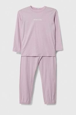 Zdjęcie produktu United Colors of Benetton piżama bawełniana dziecięca kolor różowy z nadrukiem