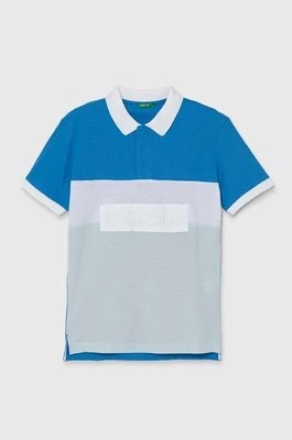 Zdjęcie produktu United Colors of Benetton polo bawełniane dziecięce kolor niebieski wzorzysty