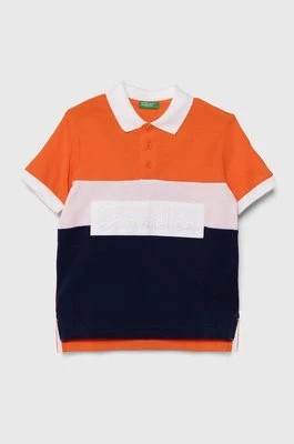 Zdjęcie produktu United Colors of Benetton polo bawełniane dziecięce kolor pomarańczowy wzorzysty