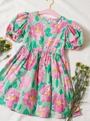 Zdjęcie produktu Zielona Rozkloszowana Sukienka Bawełniana w Kwiaty Aphroa