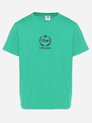 Zdjęcie produktu Zielona T-Shirt Koszulka z Bawełny z Krótkim Rękawem i Aplikacją Abrovia