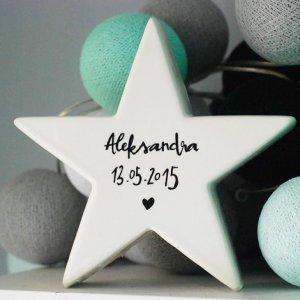 Porcelanowa Gwiazda z imieniem i datą urodzenia dziecka -20%
