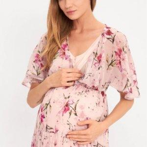 Sukienka ciążowa i dla karmiącej mamy Maxi- różowa w kwiaty -15%