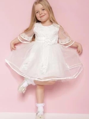 Zdjęcie produktu Biała Tiulowa Sukienka Komunijna Ozdobiona Koronką i Kwiatkiem Salliope