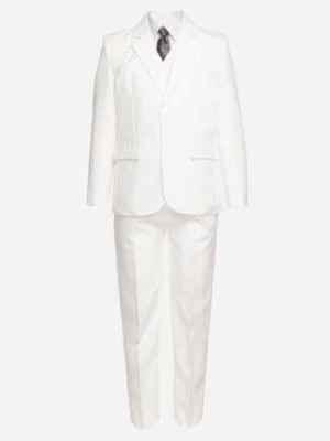 Zdjęcie produktu Biały Elegancki Komplet Garnitur Koszula z Guzikami Kamizelka Krawat Spodnie na Suwak oraz Marynarka na Guziki Aceriana
