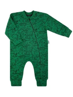 Zdjęcie produktu Dzianinowy pajac dla małego chłopca dresowy zielony w dinozaury Nicol