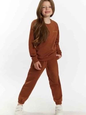 Zdjęcie produktu Komplet dresowy dziewczęcy - bluza i spodnie dresowe - brązowy TUP TUP
