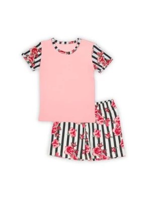 Zdjęcie produktu Komplet dziewczęcy - różowy t-shirt i spodenki w kwiatki Nicol