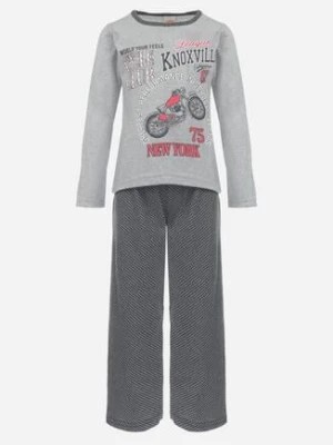 Zdjęcie produktu Szara Bawełniana Piżama 2-Częściowa Bluzka i Spodnie z Gumką w Pasie Ginttes