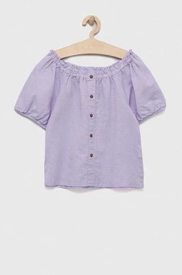 Zdjęcie produktu United Colors of Benetton bluzka lniana dziecięca kolor fioletowy gładka